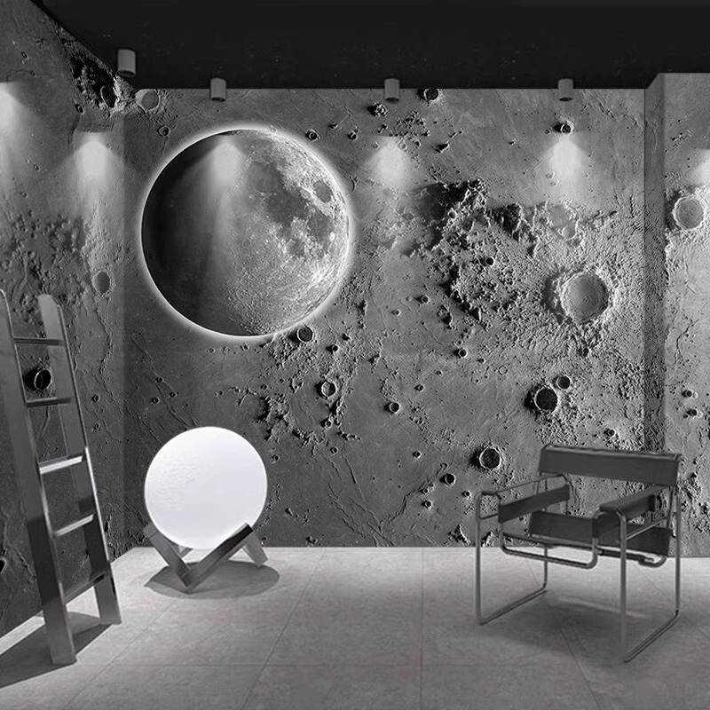 3d凹凸月球表面浮雕背景墙纸网红咖啡理发店铺壁画工业风星空壁纸|undefined