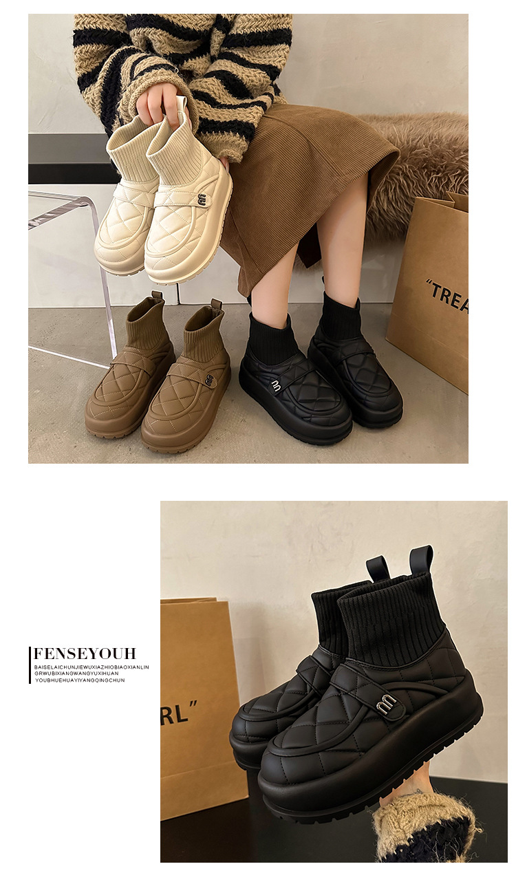 Warm Women's Velvet Ankle Boots With Thick Sole And Slip-on Style_voghion.com
