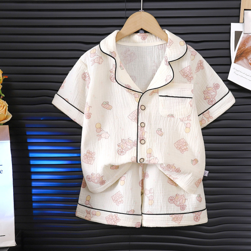 子供用パジャマ、クラスA純綿空調服、男の子と女の子の四季長袖ズボン、綿ガーゼスーツ、ベビーホーム服|undefined