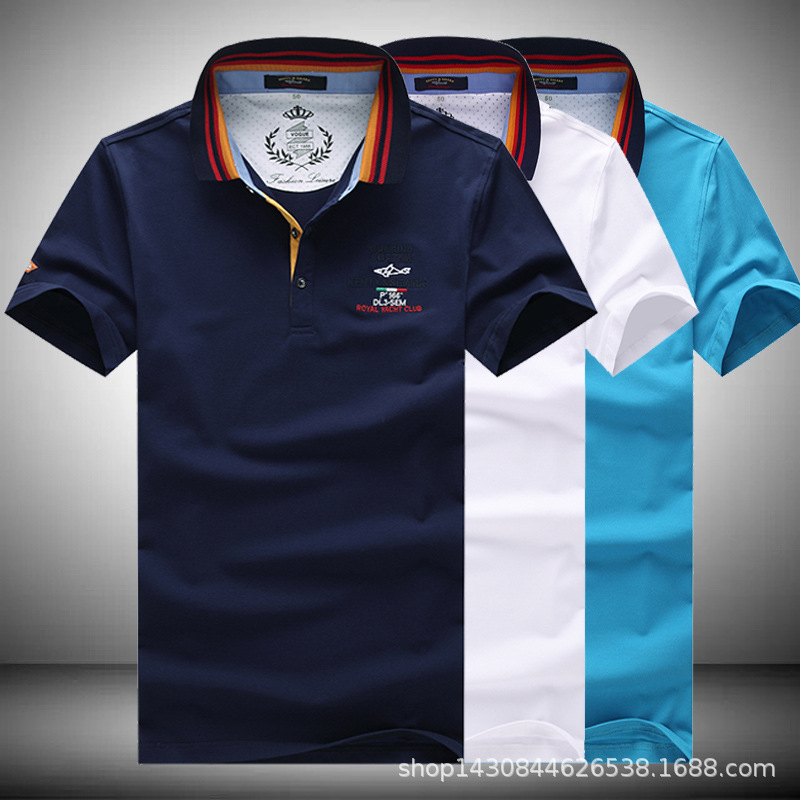[PA] Kendi Shark Men's Short-sleeved Summer New Lapel Solid Color Business Casual T-shirt Large Size 1801