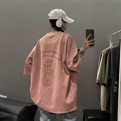 スエードのアメリカのtシャツの男性の夏のoversizeの大きいサイズのゆったりした半袖のtシャツのカジュアルな重いポンドのinsの半袖の男