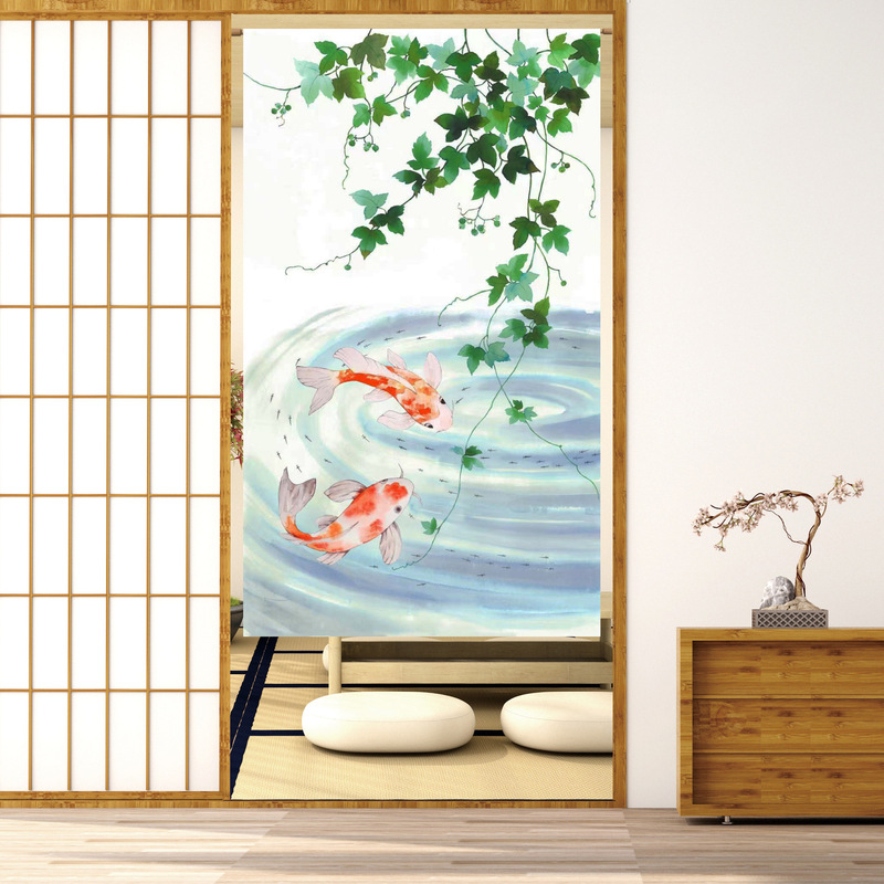 Door Curtain Fabric Japanese Kitchen Partition Bathroom Commercial Home Heat Transfer Printing Colorful and Delicate