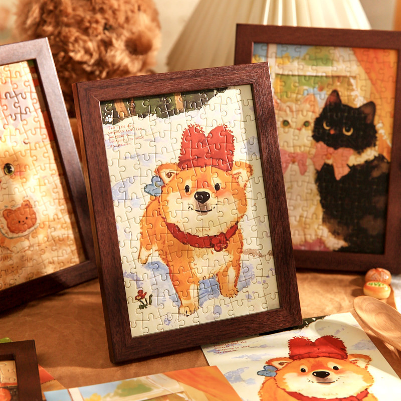 纸先生可爱萌宠拼图礼盒 嗷呜日记 原创卡通插画相框拼图桌面摆件