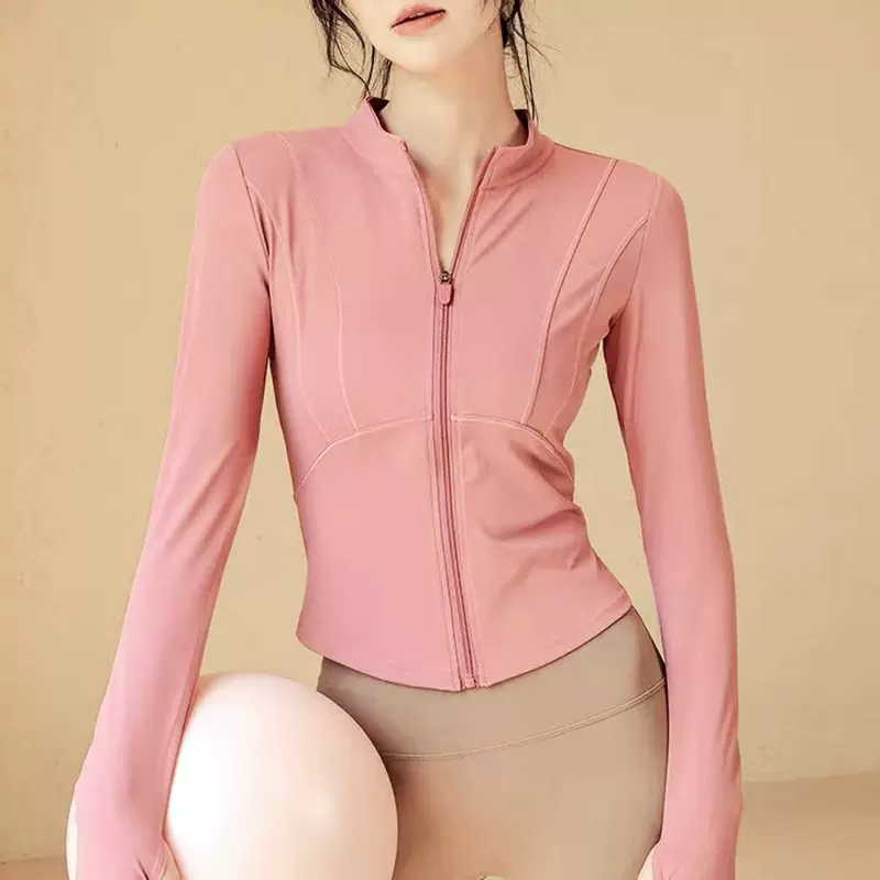 新款户外速干瑜伽服外套女高弹修身显瘦健身拉链休闲运动上衣
