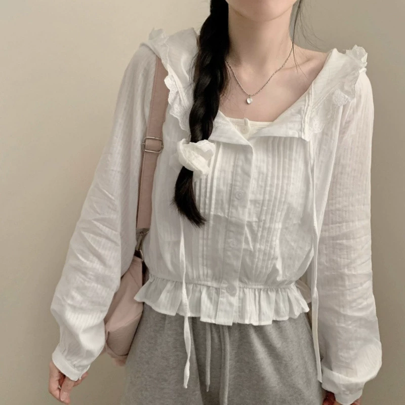 Женская хлопковая рубашка с длинным рукавом YS82025, ранняя осень, шикарный топ с капюшоном и поясом