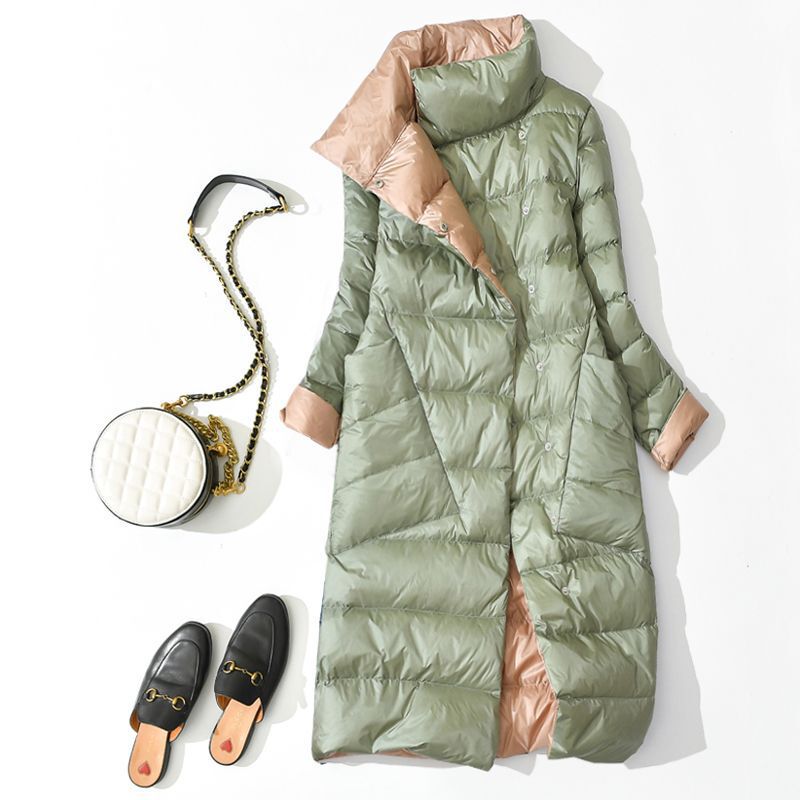 Winter Reversible White Duck down Lightweight down Jacket for Women, Korean Style, Double-Sided, Mid-Length, Over-The-Knee, Loose-Fitting, Thickened Coat Winter Reversible White Duck down Lightweight down Jacket for Women, Korean Style, Double-Sided, Mid-Length, Over-The-Knee, Loose-Fitting, Thickened Coat