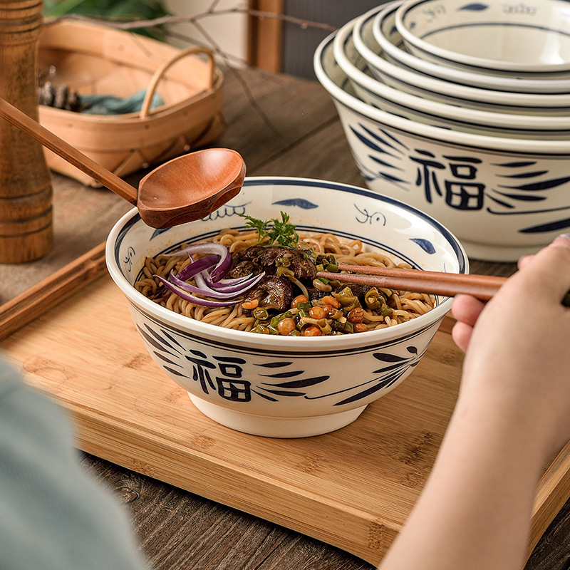 陕西大碗面碗商用炸酱面油泼臊子面牛肉面羊肉汤碗中式福字密胺碗
