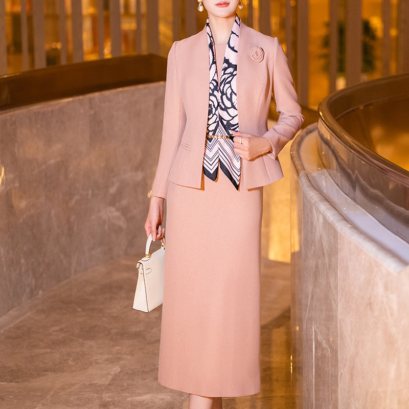 Pink Professional Suit Set Skirt Women Spring and Autumn 2024 New Fashion Temperament Age-reducing Slimming Dress Two-piece Set