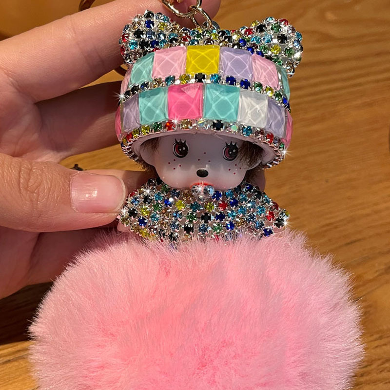 Corea del Sur creativo lindo diamante incrustado lindo Qiqi Bola de piel muñeca llavero mujer de dibujos animados par coche bolsa colgante