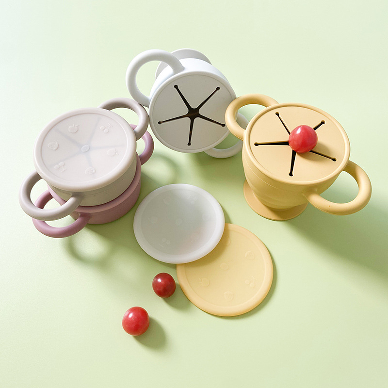 어린이 실리콘 바이노럴 스낵 컵 아기 접이식 스낵 상자 흡입 컵으로 식기 공급