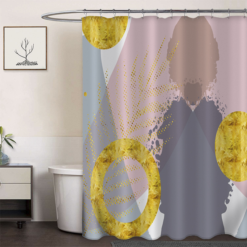 Cortina de ducha de poliéster impresa con hebilla de cortina de ducha de plástico baño cuarto de baño cortina de partición impermeable a prueba de moho