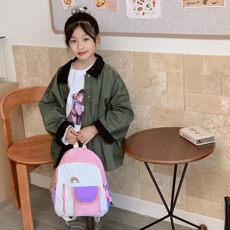 Jardín de infantes bolsas escolares estilo coreano color contraste mochila arco iris para niños y niñas mochila de viaje ligera para niños