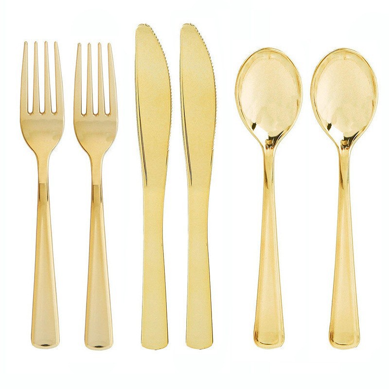 Disposable Plastic Tableware Electroplated Gold Silver Rose Gold Knife Fork Spoon Party Party Banquet Buffet Tableware