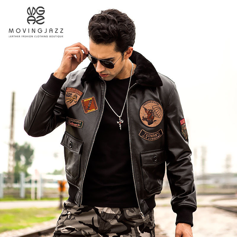 Cross-border Specially DesiGned for Men's G1 Pilot Leather Jacket First-layer Cowhide Wool Collar Air Force Cotton Embroidered Genuine Leather Jacket Cross-border Specially DesiGned for Men's G1 Pilot Leather Jacket First-layer Cowhide Wool Collar Air Force Cotton Embroidered Genuine Leather Jacket