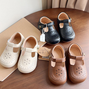Girls Princess Shoes Retro Soft Sole Shoes Spring and Autumn New Round Toe Comfortable Children 1-3 Small Leather Shoes 5 Years Old Baby Shoes