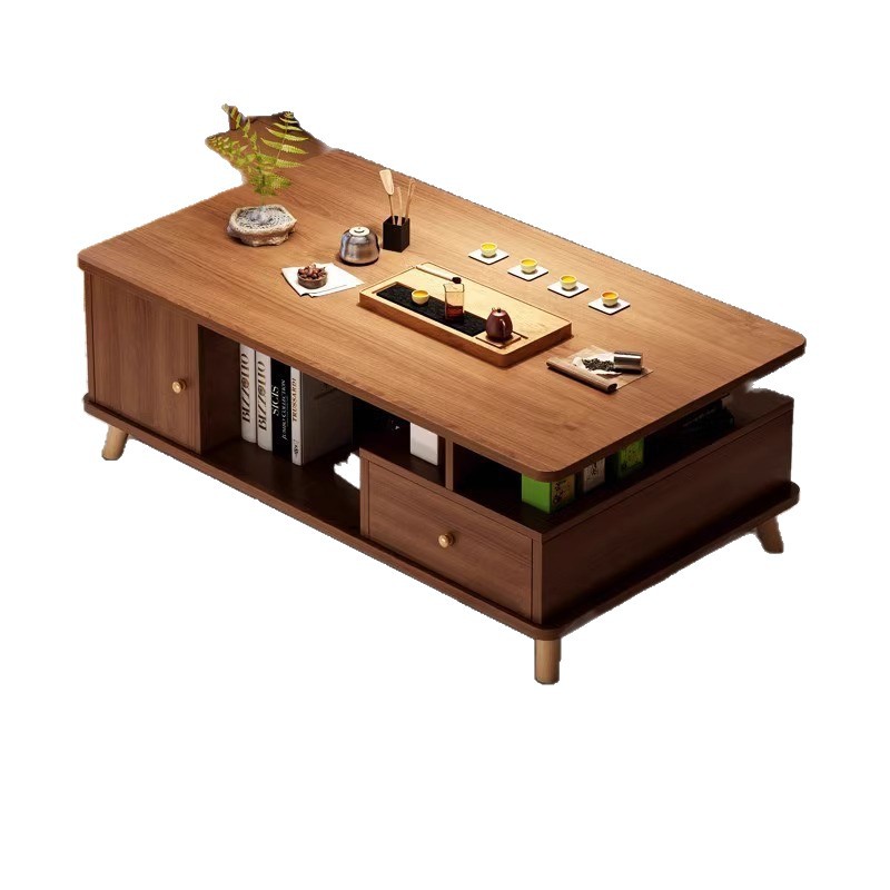 Mesa de té sala de estar doméstica 2025 nuevo tipo de casa pequeña sofá mesa de té simple alquiler de casa de madera maciza pierna mesa de té balcón