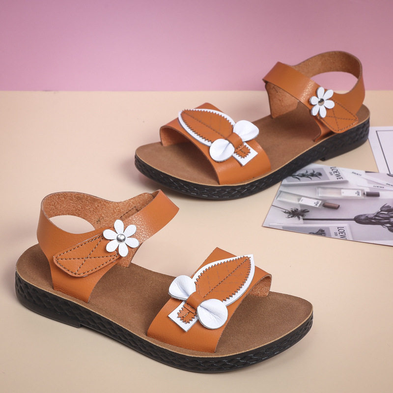 Dép sandal trẻ em đế mềm chống trơn trượt, quai ngang khóa cài, họa tiết hoa nhí — Màu tím, Xanh nhạt, màu vàng kim