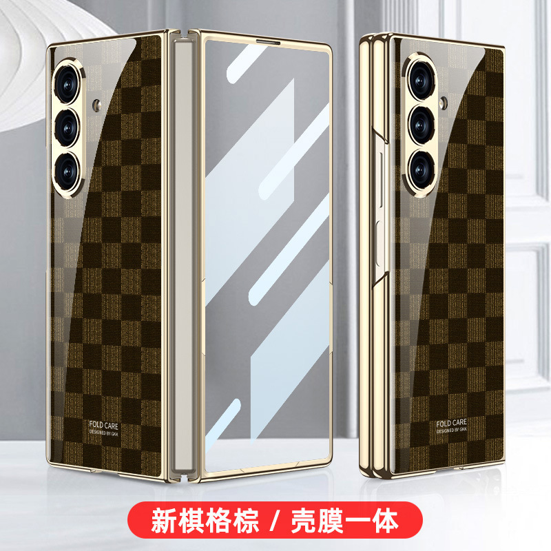 サムスン折りたたみスクリーンFOLD7ハートワールド携帯電話ケース第7世代ハイエンド電気メッキチェッカーボードステンドグラスケースに適しています。|undefined