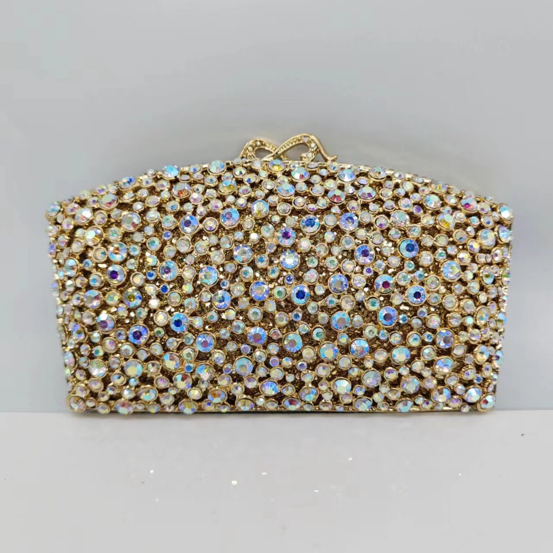 Túi clutch nữ đính đá dạ hội cao cấp kim loại rỗng — Màu xanh nước hồ, Vàng kim AB, Màu bạc, Cá tính đặt làm chi tiết 6