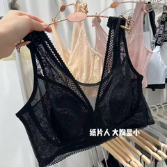 下垂大码文胸胸罩钢圈蕾丝聚拢透气夏季薄款内衣黑色肤色光面锦纶