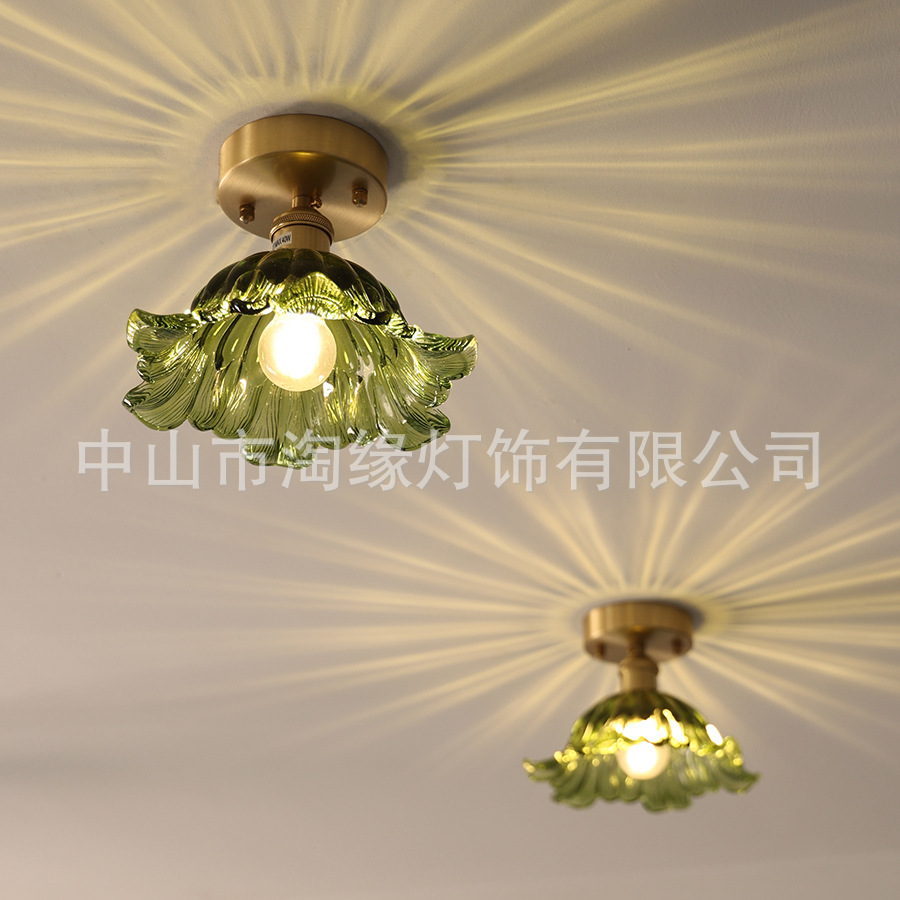 黄铜条纹花朵过道灯餐厅走廊阳台灯楼梯衣帽间入户玄关玻璃吸顶灯