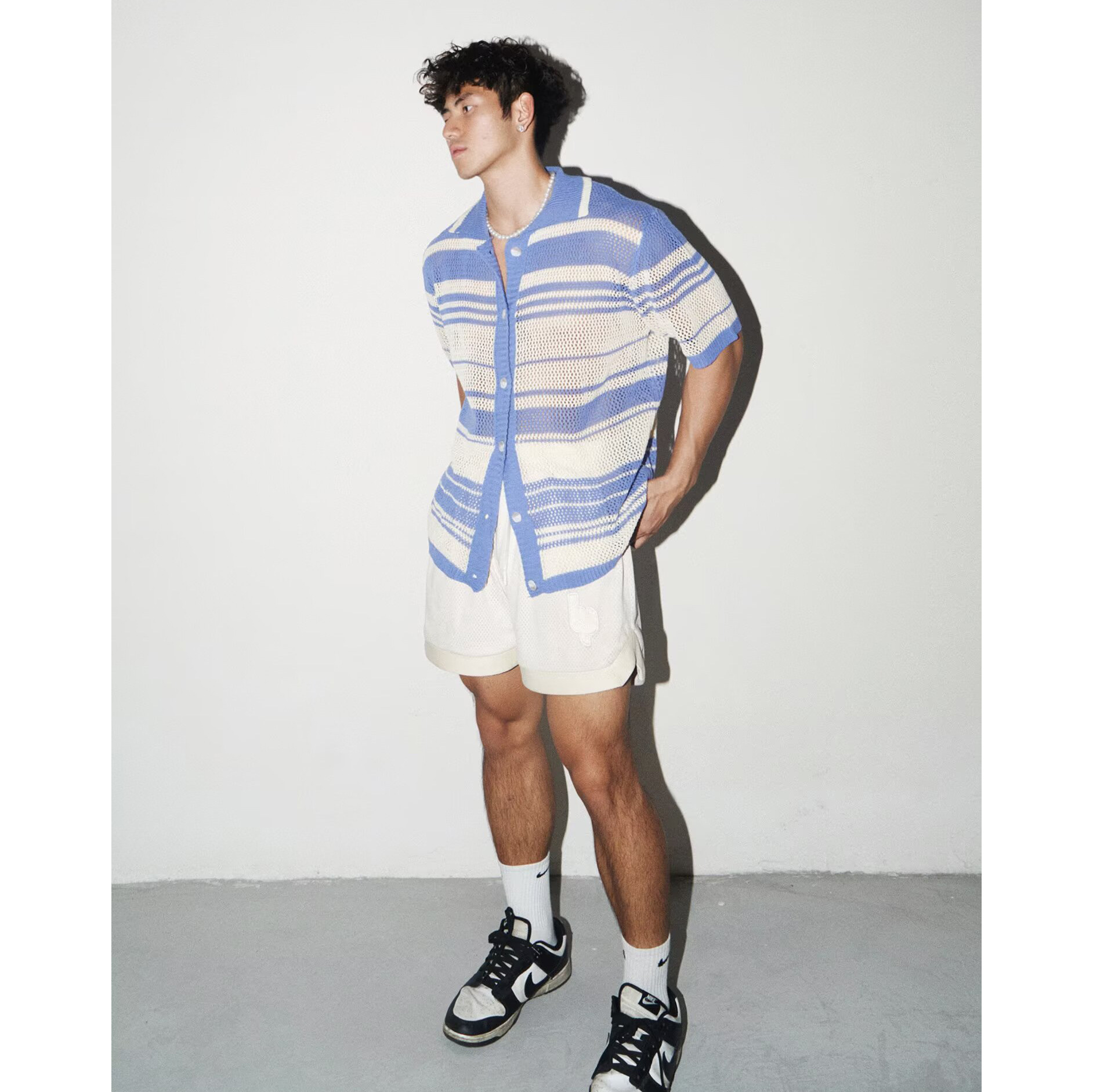 Polo camiseta de manga corta camiseta de punto hombre Cardigan rayas huecas camiseta de negocios británico comercio exterior al por mayor transfronterizo
