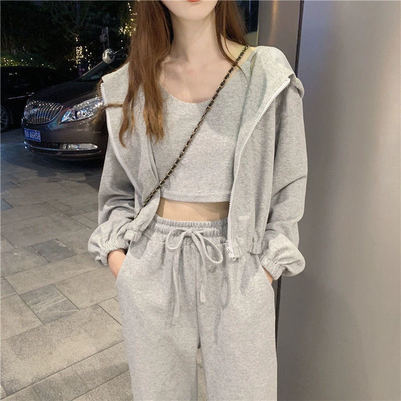 Комплект из 3 элементов в oversize корейском стиле — куртка, жилет и штаны, повседневный осенний отдых
