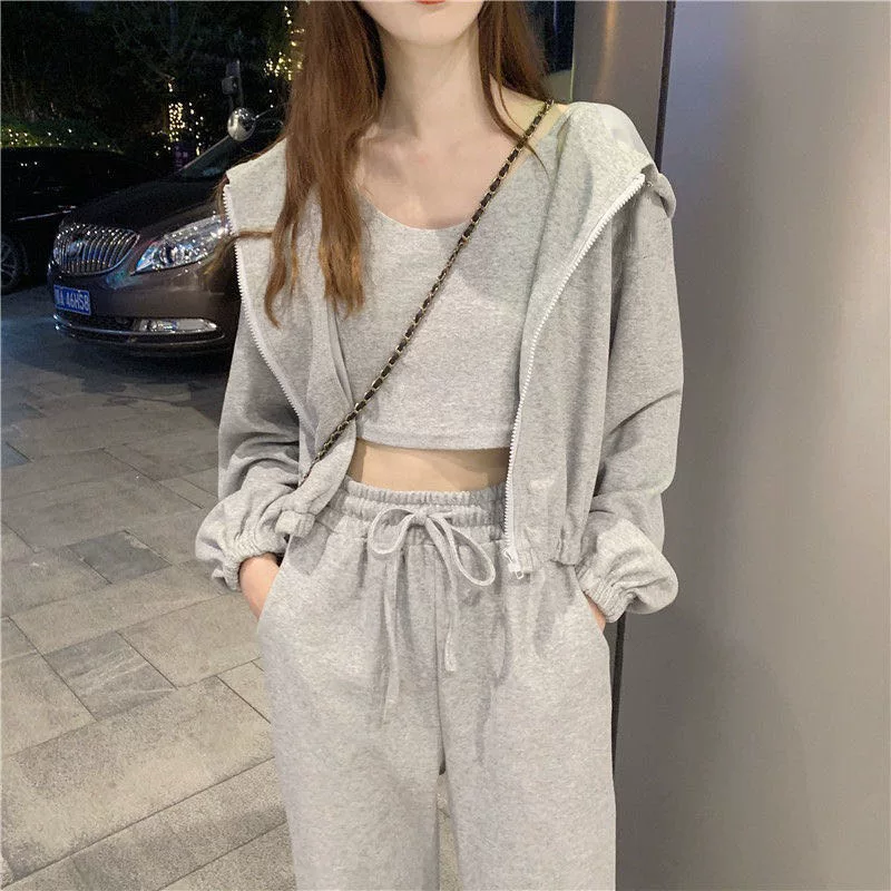 Комплект из 3 элементов в oversize корейском стиле — куртка, жилет и штаны, повседневный осенний отдых