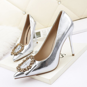 Korean fashion pointed high-heeled shoes diamond sun button single shoes net red sexy thin heeled professional women’s s