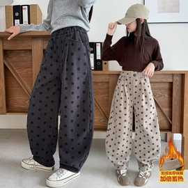 2025秋冬新款女童韩版波点加绒加厚休闲裤儿童宽松收口洋气九分裤