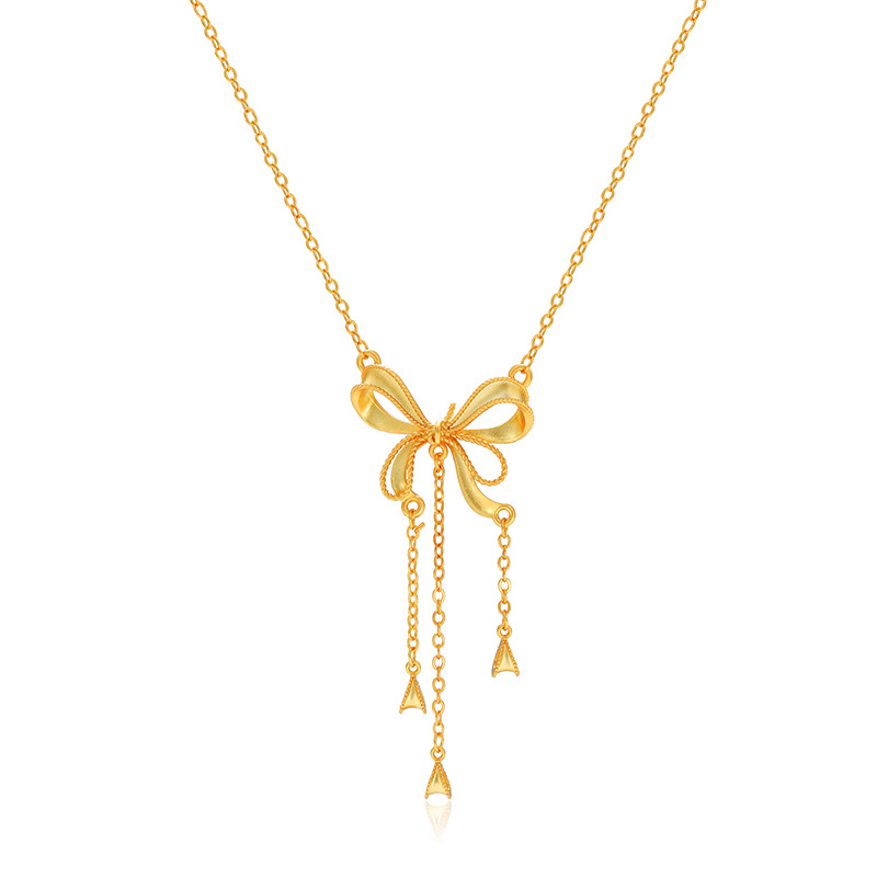 Collar de Borla con Lazo Chapado en Oro de 24k de Aleación de Cobre Xuping Jewelry para Mujer, Cadena de Clavícula de Lujo Ligero para Otoño e Invierno, Venta al por Mayor