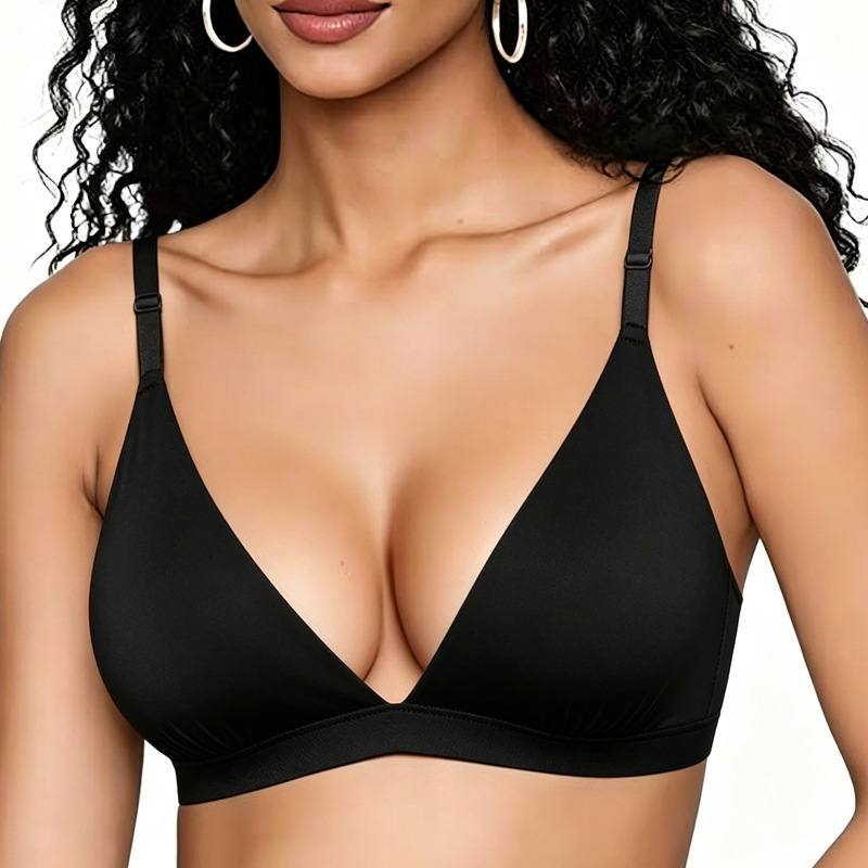 Amazon Skim* Triangle Cup Bra for Women Without Padding, Sexy Deep V Seamless Comfortable Breathable Bra