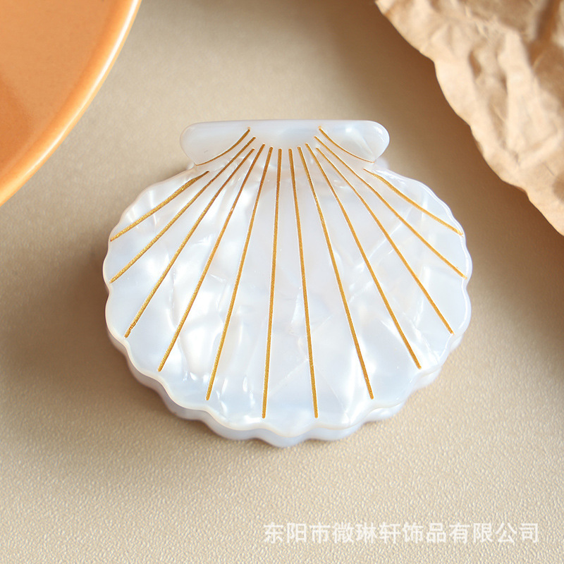酢酸貝殻ヘアクリップ 海の夏の新作 ホタテ貝ヘアピン 後頭部シャーククリップ 高級感ヘアアクセサリー|undefined