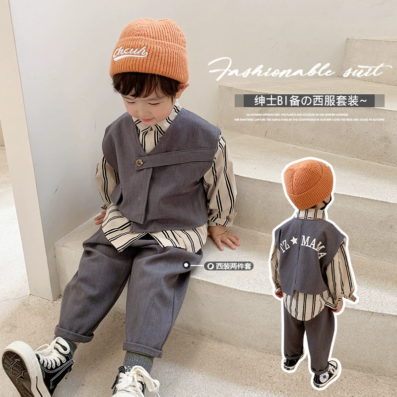 Spring children's set for boys for leisure, vest, classic suit, Korean style