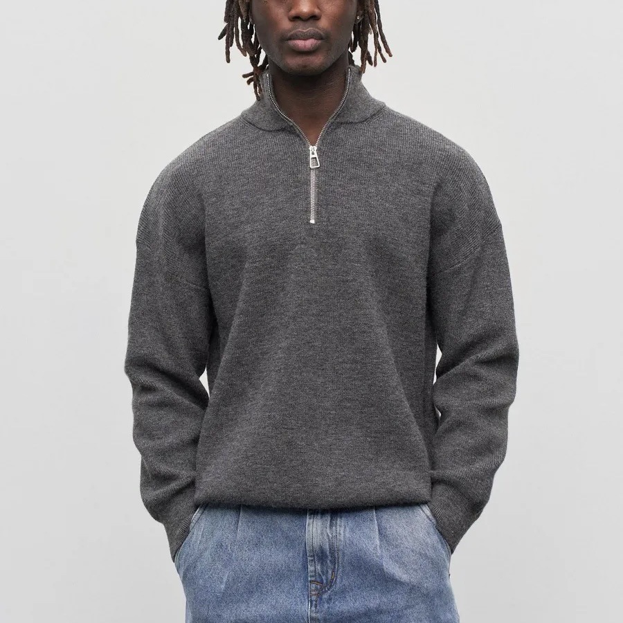 Футболк Cross-Border Amazon Autumn and Winter Zipper Collar Solid Color Casual Pullover Sweater for Men