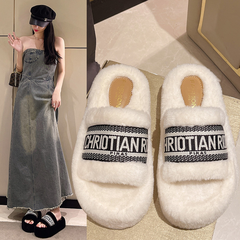 Demi-season keep warm women's slippers platform open toe