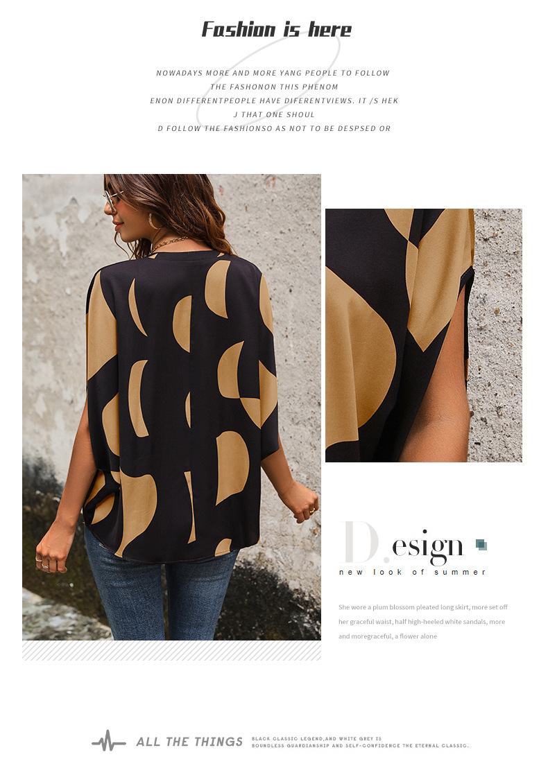 Printed Short-sleeved Pullover V-neck shirt_voghion.com