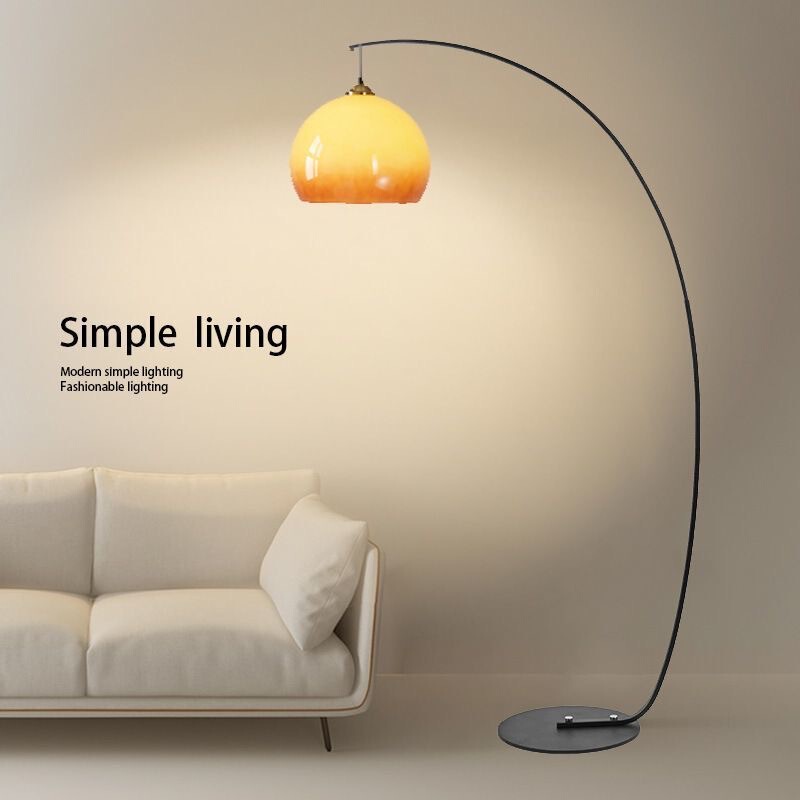 Light Luxury Sunset Yellow Glass Fishing Floor Lamp Internet Celebrity Restaurant Living Room Sofa Decorative Lamp Hotel Bedroom Eye Protection Lamp