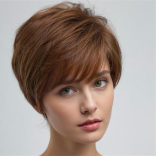 Temu European and American foreign trade wig women's brown broken short hair chemical fiber mechanism wig headgear manufacturers in stock generation hair