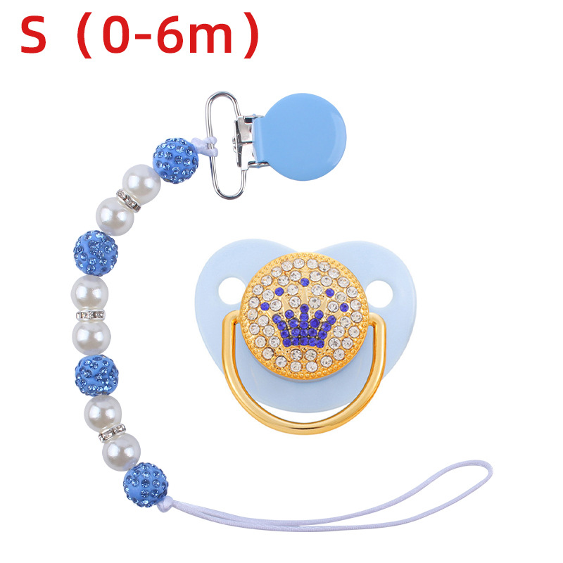 Nuevo bebé suministros corona patrón chupete bebé creativo perla chupete cadena anti-caída traje de cadena