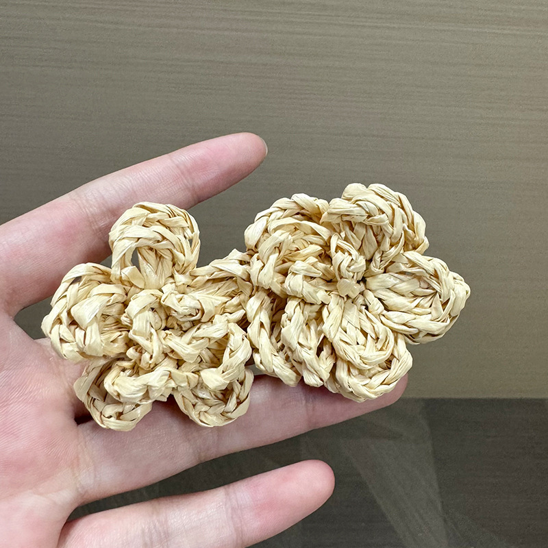 波西米亚风夸张独特手工草编花朵耳钉海边度假风超仙百搭气质配饰|undefined