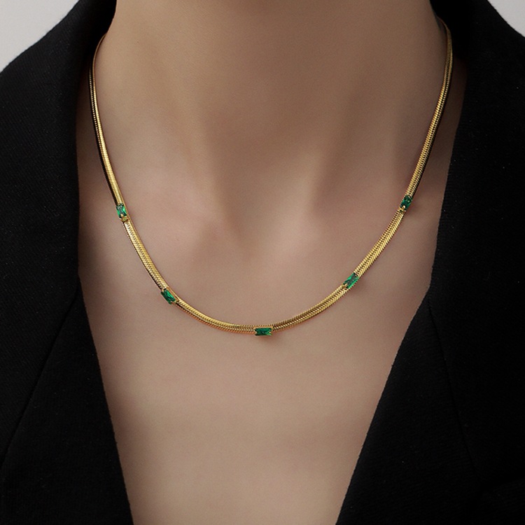 Fashion Color Block Titanium Steel Zircon Necklace_colorza_3