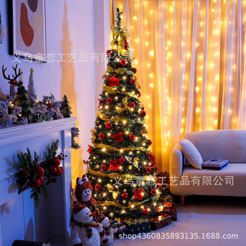 1.8メートルPVC伸縮木折り畳みクリスマスツリー帯アクセサリーpop up tree糸紅花金ledランプ帯認証|undefined