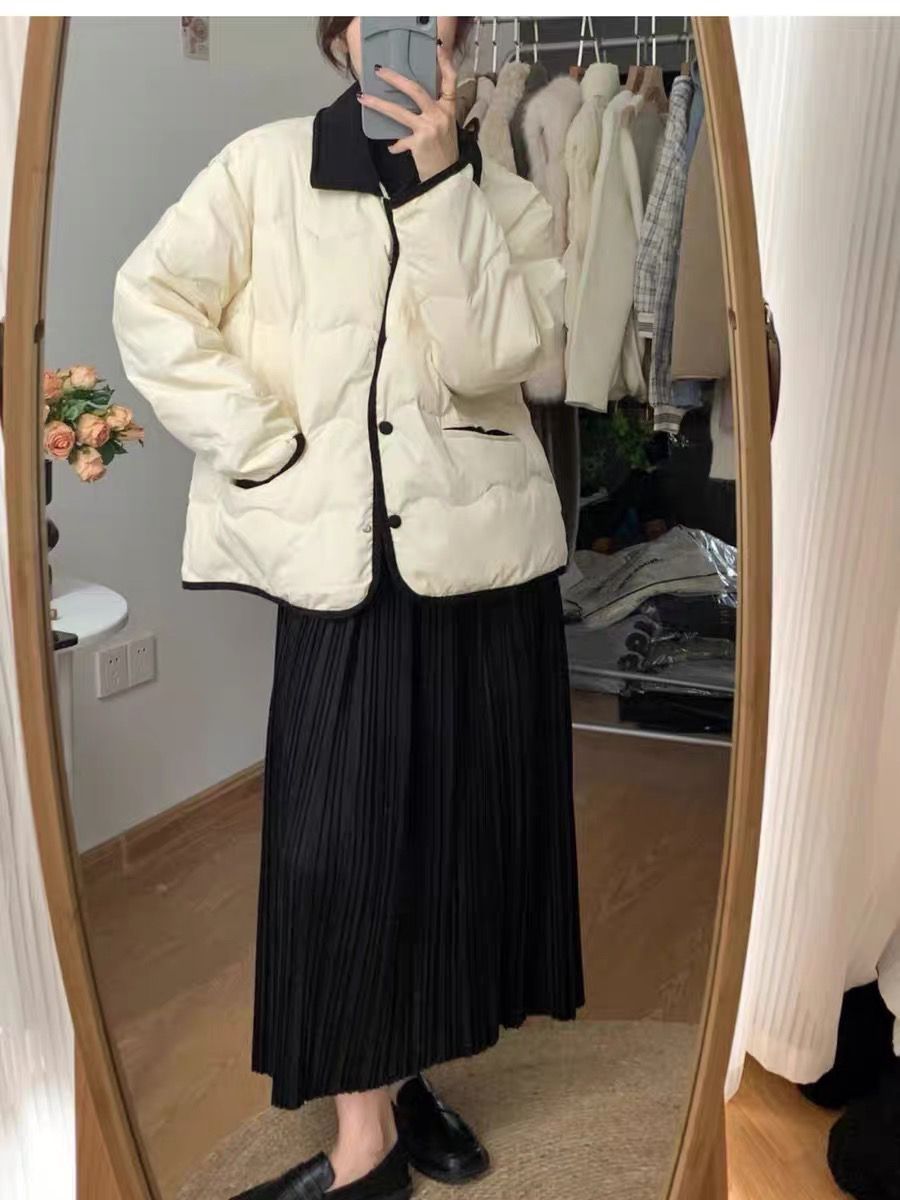 Women's Cotton-padded Coat Short Design Fleece Contrast Lapel Loose Bread Suit New Winter College Style Coat Cotton-padded Coat