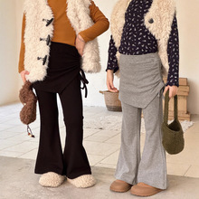 瑜瑜公主 女童秋冬新款韩版假两件裙裤儿童薄绒微喇裤休闲喇叭裤