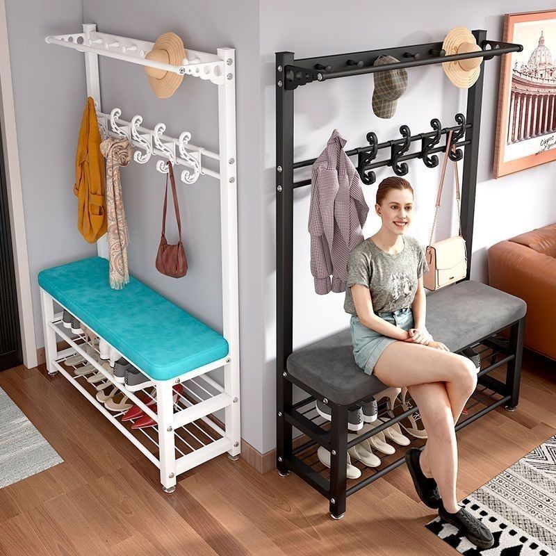 Shoe-Changing Bench for Home Use, Simple Multifunctional Coat Rack, Entryway Storage Rack, Floor-Standing Coat Rack, Door-Side Shoe Bench