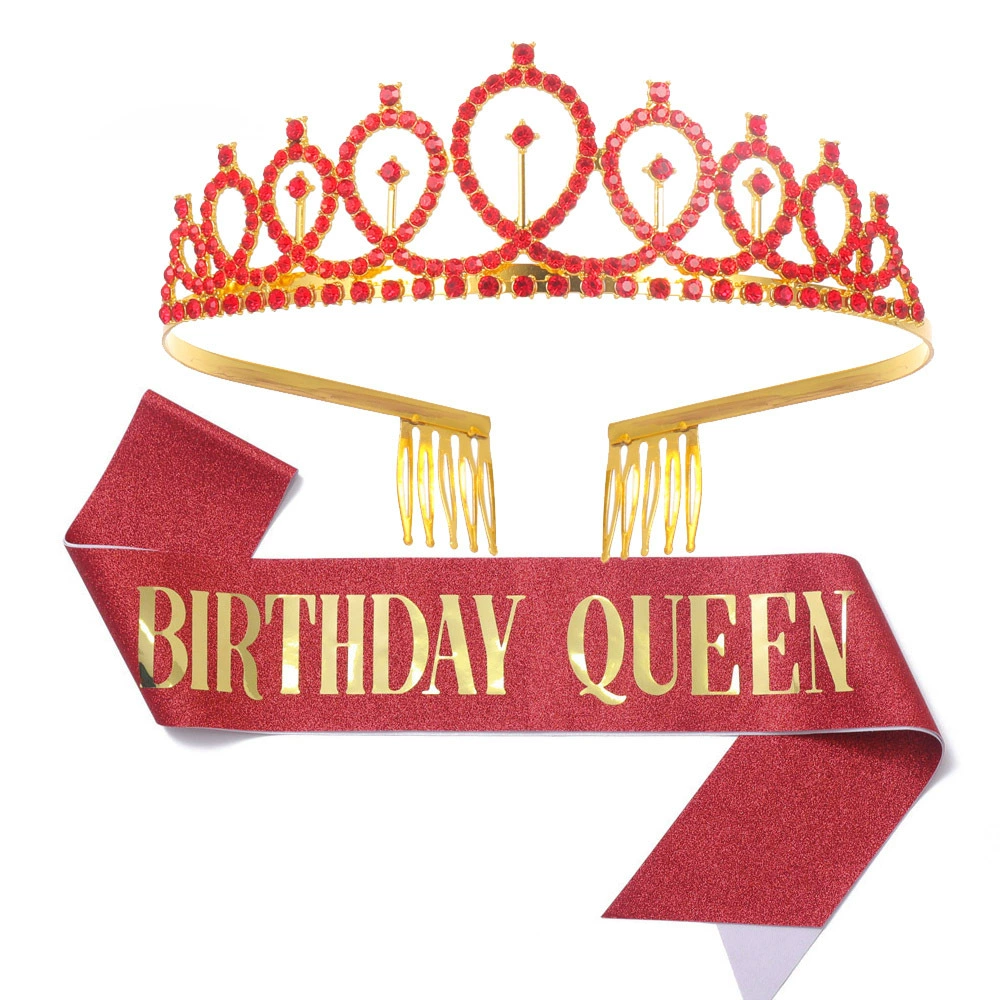 Диадема-ободок набор с кристаллами и лентой "Birthday Queen", комфортная подарочная принадлежность