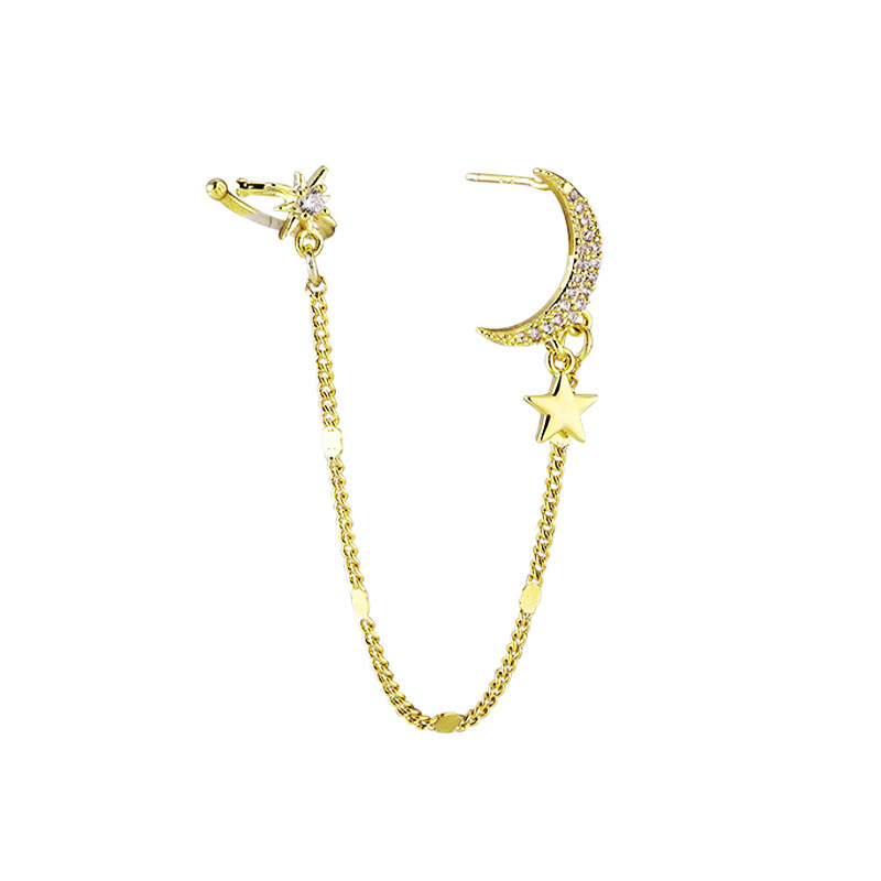 Simple Star And Moon Alloy Inlaid Crystal Ear Bone Clip Wholesale display picture 1