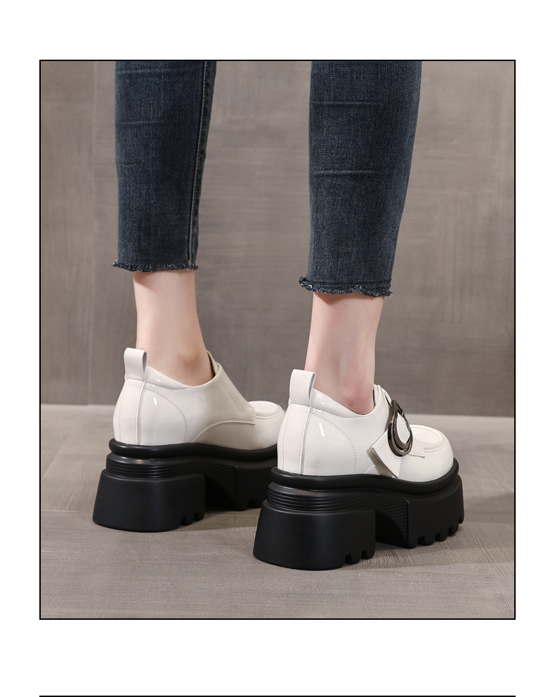 Giày lười nữ đế dày tăng chiều cao phong cách basic — Màu đen be chi tiết 12