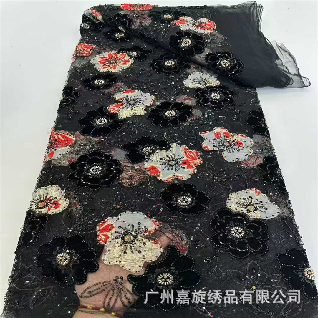 Nuevo oro estampado ogan tela de bordado láser flocado retro chino cheongsam vestido de moda tela de encaje